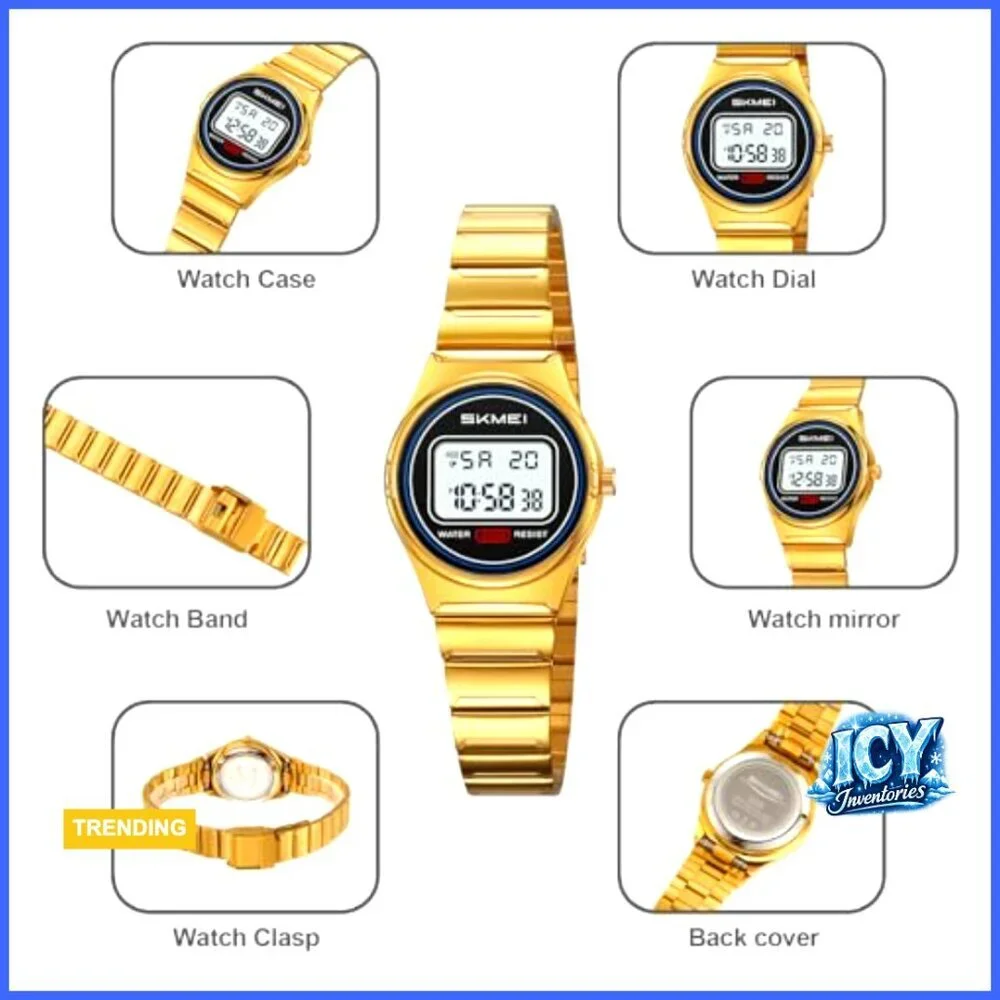 Stainless Steel Digital Watch Waterproof 30M Quartz Movement Alarm Stopwatch
